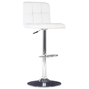 Linon Clayton 24"-32" Gas Lift Adjustable Metal Barstool in White Faux Leather