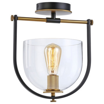 Cheshire Collection 1-Light Semi-Flush Mount in Black and Brass