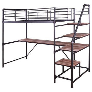 Furniture of America Pico Metal Twin Loft Bed with Workstation in Sand Black