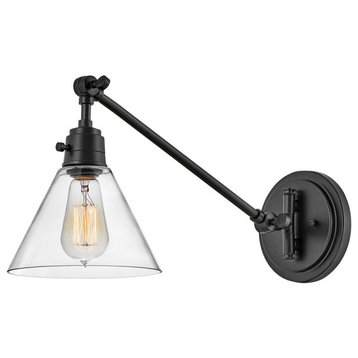 Hinkley Arti 7.75" Single Articulating Wall Sconce, Black Clear Glass