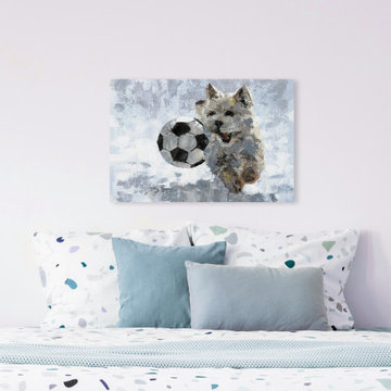 "Dog and Soccer Ball" Painting Print on Wrapped Canvas