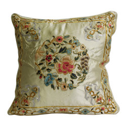 Light Gold Square Shape Flower Thread Pattern Couch Sofa Cushion - Decorative Pillows