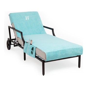 Personalized Standard Chaise Lounge Cover With Side Pockets, Aqua, H