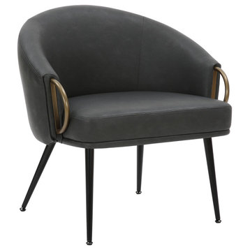 Mid-Century Modern Faux Leather and Metal Accent Chair, Vintage Charcoal