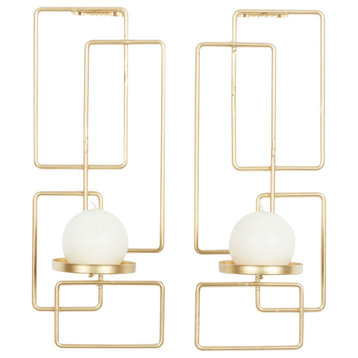 Contemporary Gold Metal Wall Sconce Set 91839