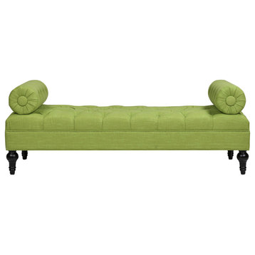 Lewis 60" Tufted Bolster Arm Entryway Bench, Bright Chartreuse Linen