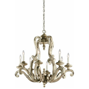Farmhouse Eight Light Chandelier in Distressed Antique White Finish
