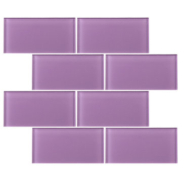 3"x6" Baker Glass Subway Tiles, Set of 8, Purple