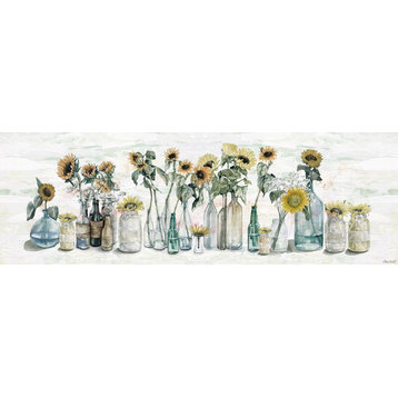 "Sunflower in Glass Vases" Painting Print on Wrapped Canvas, 30"x10"