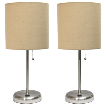 Stick Lamp With Usb Charging Port/Fabric Shade 2 Pack Set, Tan