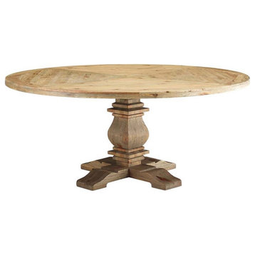 Modway Column 71" Round Modern Pine Wood Dining Table in Brown