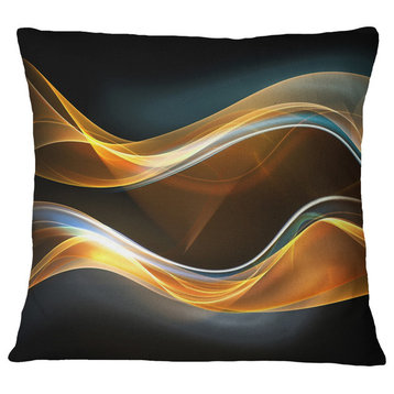 3D Gold Waves in Black Abstract Throw Pillow, 18"x18"
