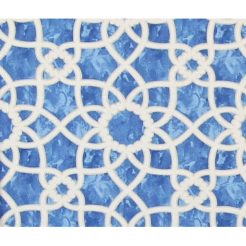 Blue Tile Fabric Trellis Scroll Watercolor, Standard Cut