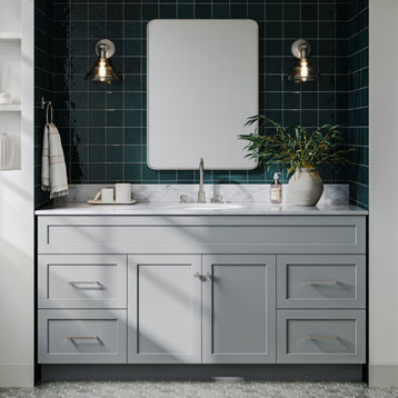 Ariel Hamlet 67" Single Oval Sink Bathroom Vanity, Grey, 0.75 Carrara Marble