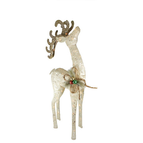 Lighted Sparkling Sisal White Reindeer Christmas Yard Art Decoration, 46"