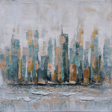 City by the Sea- Decor in Abstract Paintings, Modern Hand Painted Canvas Art