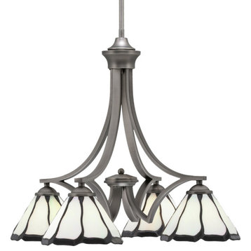 Zilo, 4 Light, Chandelier, Graphite Finish, 7" Pearl and Black Flair Art Glass