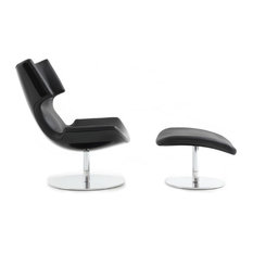 Boson Chair and Ottoman by Artifort, Black Shell, Elmosoft Black Leather