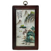 Chinese Wood Frame Porcelain Mountain Tree Scenery Wall Plaque Panel Hws3360