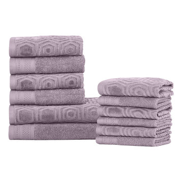 100% Combed Cotton Honeycomb 12 PC Jacquard And Solid Towel Set- Sea Fog