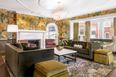 Example of an arts and crafts living room design in Denver