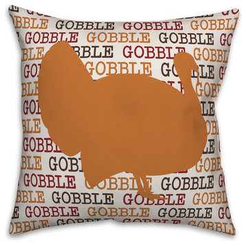 Gobble Text Pattern & Turkey Throw Pillow