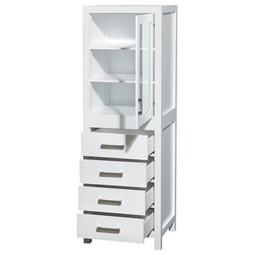 Sheffield 24" Linen Tower in White with Shelved Cabinet Storage and 4 Drawers