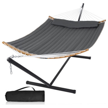 2 Person Hammock With Stand, Weather Resistant Bed With Carry Back, Dark Gray