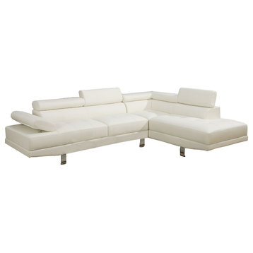 Poundex 2 Piece Faux Leather Sectional Set in White, 105 W x 77 D x 29 ~...