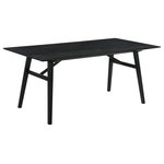 Armen Living - Channell Wood Dining Table, Black Finish - Update your dining area with the modern elegance of our Channell Wood Dining Table. Beautifully highlighting the rich grains of wood, our streamlined dining or kitchen table impresses with its sleek and effortless style. It features a trestle base with angular legs to maintain a stunning architectural appeal. Making a modern and sophisticated statement, our dining table effortlessly blends and complements a variety of different settings. Its slim and elongated profile makes it a practical and elegant choice for your kitchen, dining area, or living space. It provides ample leg room to serve as a comfortable option for enjoying meals, entertaining, or spending leisurely time. The dining table is constructed with a combo of engineered and rubberwood to provide a sturdy and durable piece of furniture that can seat up to 6 and survive daily wear and tear. The Channell dining table is available in your choice of walnut and black finish to elevate your casual and formal meals alike.