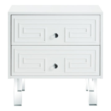 Shirin Greek Key Lacquer-Finish Lucite Leg Side Table, White