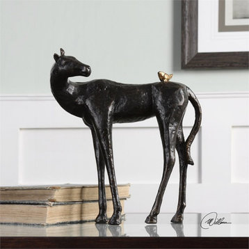 Bowery Hill Modern Friend Horse Statue in Dark Brown and Gold