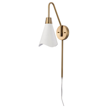 Tango 1-Light Wall Sconce, Matte White With Burnished Brass