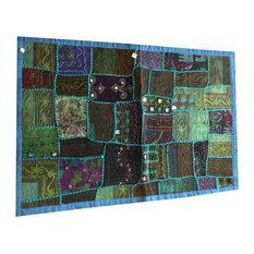 Mogul Interior - Ocean Blue Wall Decor Banjara Vintage Throw Kutch Embroidered Tapestry - Tapestries