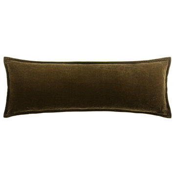Stella Faux Silk Velvet Long Lumbar Pillow, 14" x 42", 1PC, Green Ochre