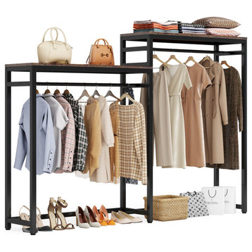 Tribesigns Freestanding Clothes Organizer, Garment Rack With Hanging Rods, Brown