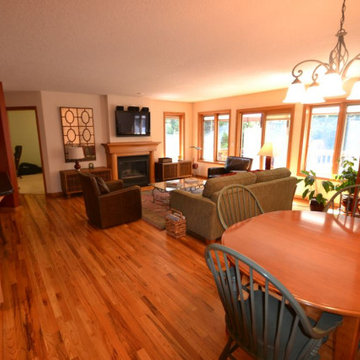 Open living room, dining and kitchen