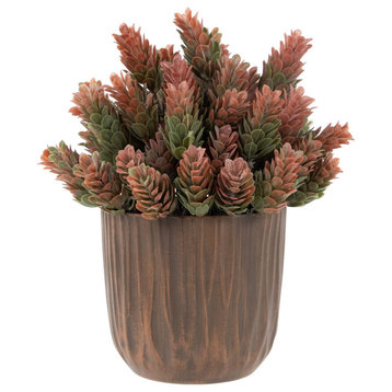 8" Two-Tone Wild Flower Artificial Plant, a Textured Lined Pot