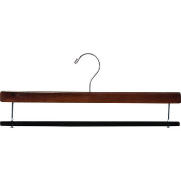 Extra Long Wooden Pants Hanger With Flocked Non-Slip Velvet Bar, Walnut, Box of 50
