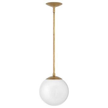 Warby 1 Light Pendant, Heritage Brass, Etched White