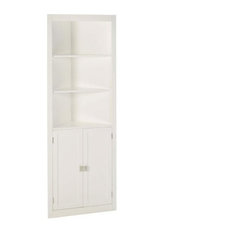 White Corner Bathroom Linen Cabinet with Shelves