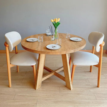 Amber Round Farmhouse Dining Table | Solid Pine Wood Rustic Design
