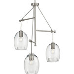 Progress Lighting - Caisson Collection Brushed Nickel 3-Light Pendant - Infuse your home with the subtle industrial flair of this three-light pendant. Inspired by the outstanding architecture of suspension bridges, the light fixture features fabric cords that attach to beautiful brushed nickel light bases and a smooth round ceiling plate. Clear glass shades with rolled rims at their bottoms add an extra touch of artisan inspiration.