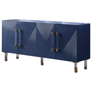 Fenella 65" Lacquer With Gold Accents Sideboard, Blue