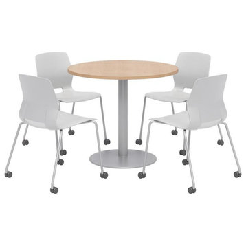Olio Designs Maple Round 36in Lola Dining Set - Gray Caster Chairs