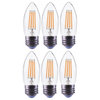 6 Pack Bioluz LED E26 Candle Filament Bulbs, 2700K, 500 Lumens