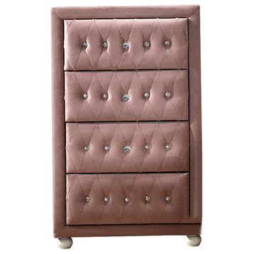 5 Drawers Fabric Upholstered Chest, Pink Finish
