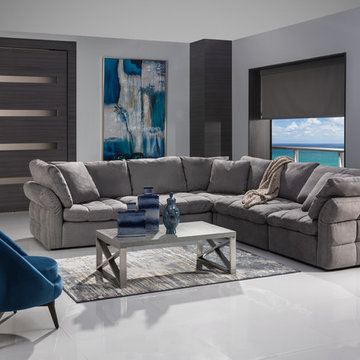 Francine Sofa & Rose Blue Swivel Accent Chair