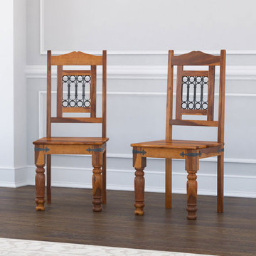 San Francisco Solid Wood & Iron Grill Back Chairs Set of 2