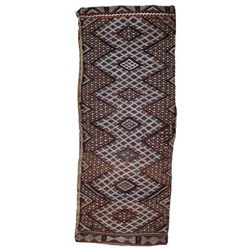 Handmade Vintage Moroccan Berber Kilim, Cushion, 1'x2.6', 32cmx80cm 1950s